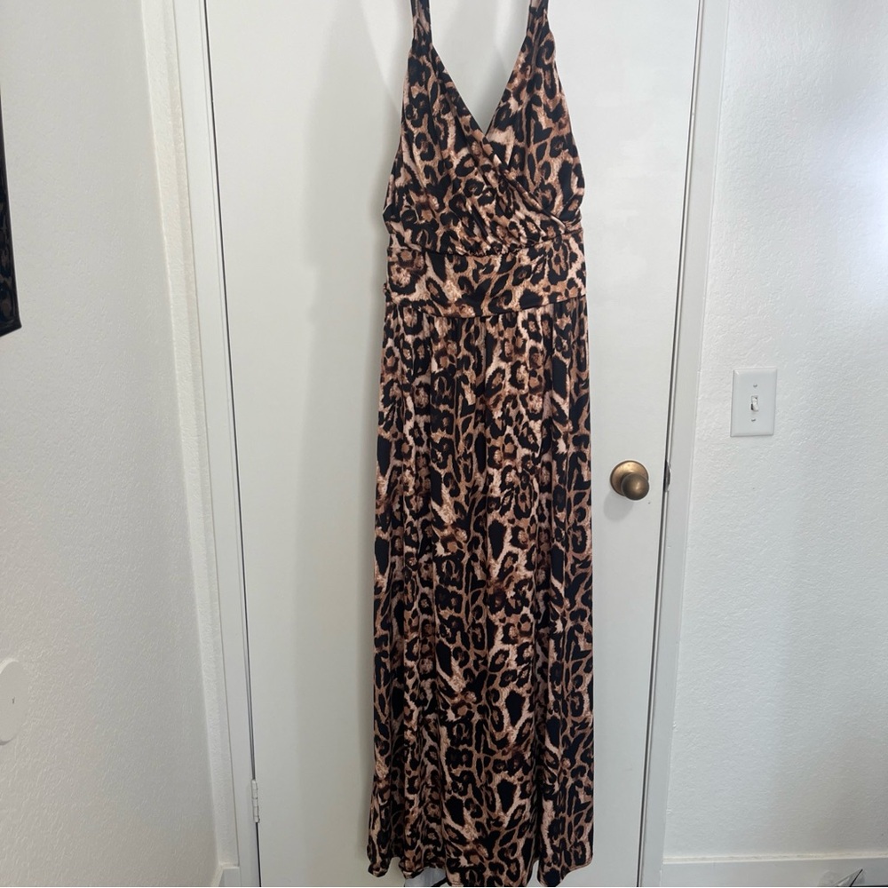 Venus Leopard Print Maxi Dress Brown & Black Sz 3X Sun Dress Resort Vacay Spring